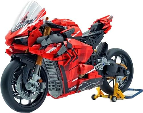 Technik Motorrad für Ducarti V4S, 1:5 Groß Motorräder Modellbausatz mit LED-Beleuchtung, 2129 Teile MOC Klemmbausteine Motorrad Set, Kompatibel mit Ducarti Technik