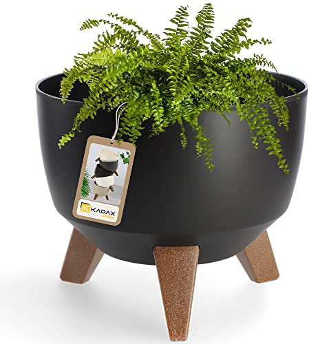 KADAX Pot de Fleurs en Plastique sur Trois Pieds, Effet Bois pour Sublimer la Décoration de Votre Maison et de Votre Jardin, Intérieur et Extérieur (Noir, 24 cm)