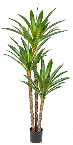 Yucca artificiel de 1,7 m avec 3 têtes d'agave amovibles, plantes tropicales de sol pour la maison, le bureau, le coin, la décoration intérieure et extérieure, 170 cm