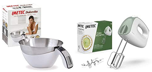 Imetec Dolcevita ES4 Bilancia Elettronica da Cucina, Pesa Solidi e Liquidi, Contenitore Estraibile & Crea&Crema sbattitore elettrico, Fruste extralunghe per impasti dolci e panna montata