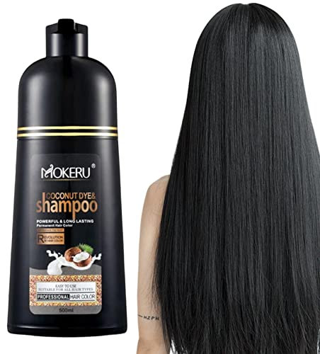 Schwarzes Kokosnuss-Haarfärbeshampoo | 500 ml schwarzes Kräutershampoo | Langanhaltendes Farbshampoo, pflanzliches schwarzes Shampoo schützt Haarschäden, kein Verblassen Raxove