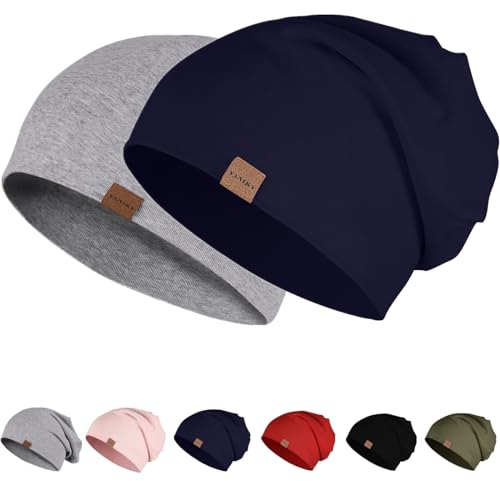YANIKY Mütze Herren Damen, Slouch Beanie Mütze Baumwolle, Dünne Leichte Mütze, Weich Chemo Mütze, Winddicht Jersey Longbeanie für Alle Jahreszeiten