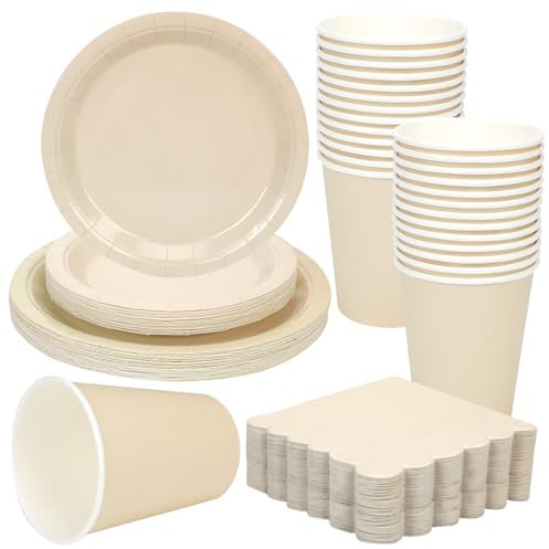 Ziliny Set di stoviglie di carta usa e getta per feste, include piatti di carta usa e getta da 17,8 cm e 255 ml, bicchieri di carta smerlati, tovaglioli per cocktail e bevande, per baby shower,