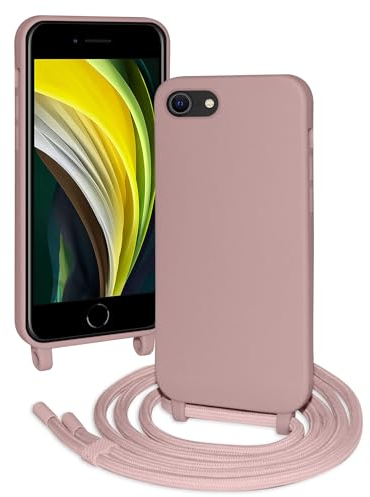 FERLAN Silikon Handykette für iPhone 6/6s/7/8/SE 2020/SE 2022 Hülle mit Band,Stylische Verstellbarer Halskette Handyhülle,Necklace (abnehmbar) Hülle mit Band,Handyhülle für zum Umhängen,Sandpulver