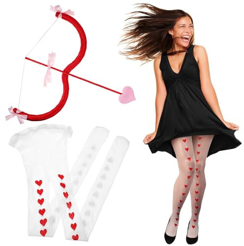 3 Stück Frauen Amor Kostüm Amor Bogen und Pfeil Set Oberschenkel Hohe Strümpfe Pfeil Kostüm Zubehör für Halloween Weihnachten Party