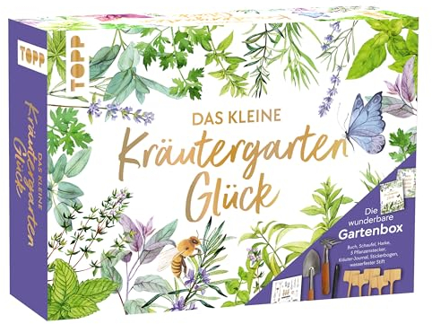 TOPP Das kleine Kräutergarten-Glück - Die wunderbare Gartenbox. Mit Kräuterkunde und Werkzeugen: Kräuterkunde, Kräuter-Journal, Schaufel, Harke, 5 Pflanzenstecker, wasserfester Stift, Gartensticker