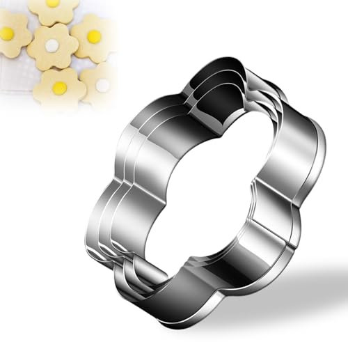 Keksausstecher Blume, 3 Stück Blume Ausstechformen aus Edelstahl Set, 3 verschieden großen Blüten Ausstechformen Blumen 7.2cm, 6.0cm, 4.3cm für DIY Fondant, Kuchen, Desserts, Kekse (Silber)