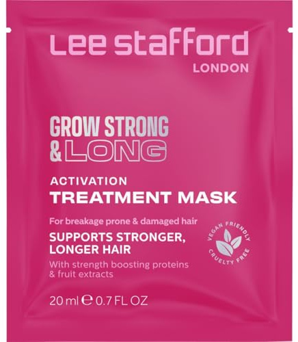 Lee Stafford Haarwachstumsmaske in Reisegröße, wachsen Sie stark und lang, beste pflegende Behandlung für geschädigtes, trockenes Haar, Tiefenspülung, Feuchtigkeitsmaske mit verdickendem Protein, 5