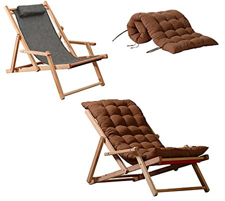 JXIPANUL Klappstuhl Massivholz-Schlingenstuhl, Strandstuhl Holzstuhl Verstellbare Klappliege, Faltbarer Bambus-Schlingenstuhl für den Außenbereich mit Segeltuch, Holz-Deckstuhl Tragbarer Lo