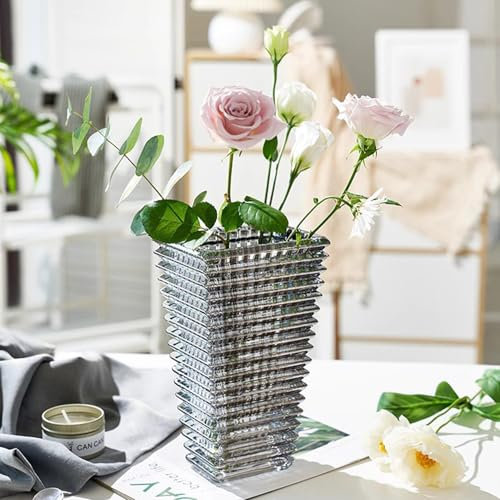 YBCPACK Smoked Glass Vase 22 cm High - Flower Vase for Tulips/Roses, Robust Glass Vase with Inverted Trapezoidal Design for Home and Office
