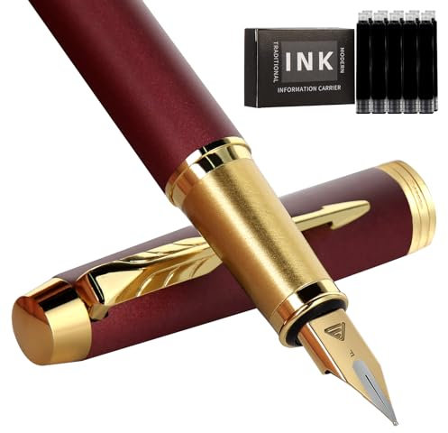 Zalantan Füllfederhalter, Luxus-Stifte, Stifte mit feiner Spitze und sanftem Schreibgefühl für Tagebücher, schicke Stifte mit Geschenketui, 10 schwarzen Tintenpatronen Tintenkonverter (Mattrot)