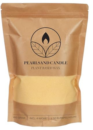 Kerzensand 400g mit 4 Dochten, DIY Kerzen, Kerzenwachs, Wachsgranulat, Kerzengranulat, pflanzenbasiertes Wachs gelb champagner CREME