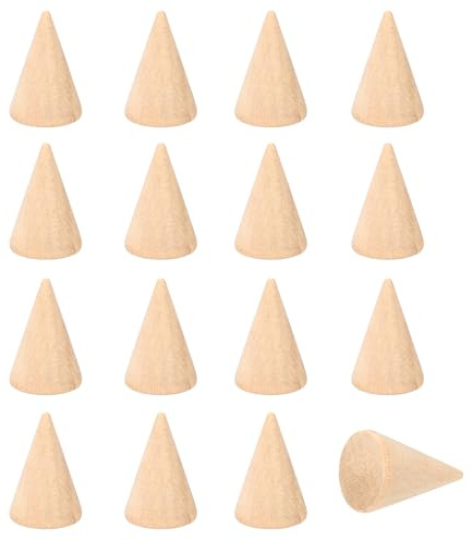 PATIKIL Wood Cone Ring Holder, 16 Stück Holz Finger Schmuck Ring Display Ständer Ringständer Organizer Holz Kegelständer für DIY Kunsthandwerk, Holzfarbe (31x20mm)