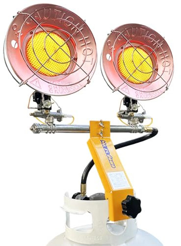 MOZODAWN Double Tank Top Propan Heizung 30000 BTU, Outdoor Propan Heizung mit 3 Heizstufen, Kippschutz, Tragbare LP Gasheizung für Camping, Zelt, Garage, RV Reise, Eisfischen, Gelb