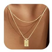 BodyBonita Kette Damen Mit Buchstaben - Vergoldet Initialen Halskette Layered Goldkette Ketten Mit Namen Exquisit Anhänger Kette A-Z Namenskette Personalisierte Halskette