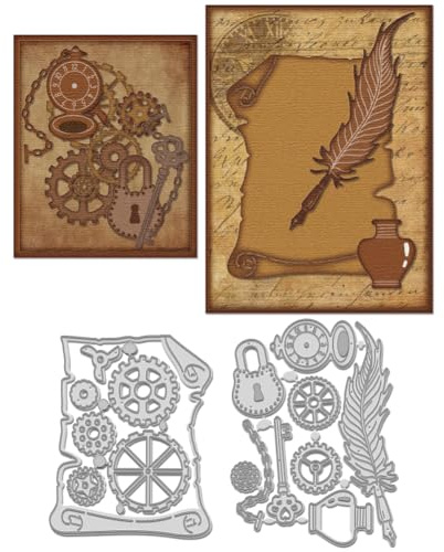 WADORN 2 x Steampunk Getriebe Stanzschablone. Präge Stanzset Mit Federstift Uhr Vorlage Retro Schreibwerkzeug Metall Stanzformen Für Die Herstellung von Scrapbooking