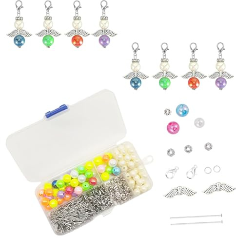 50 Stück Schutzengel Basteln,Schlüsselanhänger Bastelset,Anhänger Set,Engel Anhänger Basteln Perlen Set Selber Machen,Charms Bastelsachen DIY Weihnachts für Taufe Weihnachten Erwachsene Frauen Kinder