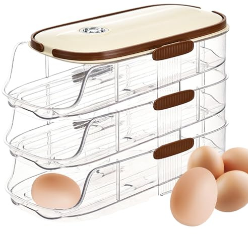 Rejilla para huevos, soporte para huevos con ruedas | Almacenamiento de huevos apilable para frigorífico,Organizador estable de huevos para nevera, dispensador de huevos que ahorra espacio para almace