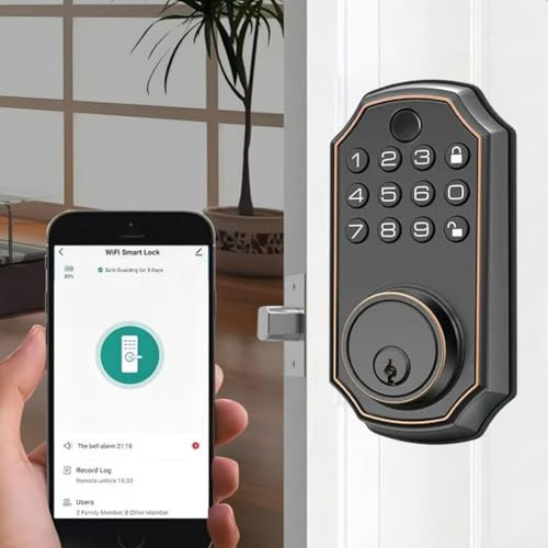 Smart Door Lock, for Tuya App Remote Control Fingerprint Door Lock, Digital Keypad Password Electronic Lock for Exterior Interior Entry Bedroom Doors(Black and Gold)
