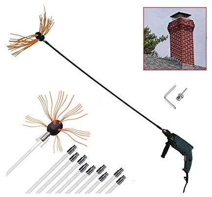 FAFAKO Brosse De Cheminée, 8 M, Brosse De Cheminée avec Tête De Brosse Supplémentaire en Nylon for Poêles À Granulés for Nettoyer Les Cheminées en Métal Ou en Brique(10 m)