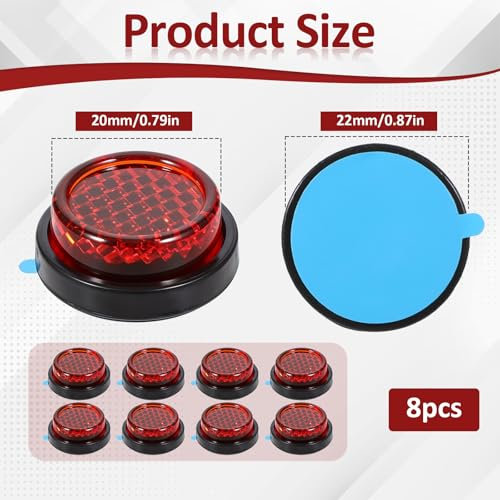 BOHUIZ 8 PCS Self Adhesive Round Motorcycle Reflectors, 22mm Mini Stick-on Safety Reflectors License Plate Reflector for Gate Posts Motorcycle Electric Vehicle Bicycle Fenders