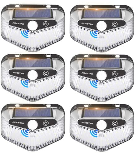 Aigostar Lampe Solaire Extérieur avec Détecteur de Mouvement,Lot de 6 Lumiere Solaires,éclairage 270° Spot Solaire,IP65 Etanche LED murale pour Jardin, Garage, Patio