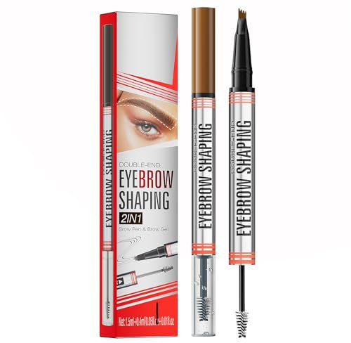 Microblading Augenbrauenstift, 2-in-1 Brow Pen und Versiegelndes Brow Gel, Augenbrauen Make-up für haarähnliche Brauen, Dunkelbraun, eyebrow pencil mit Pinselspitze (light brown)
