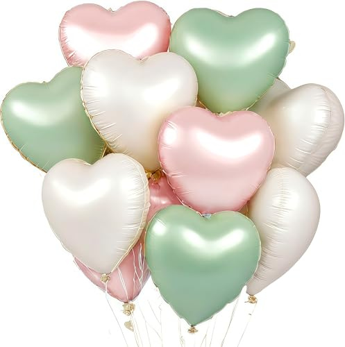 Herz Folienballons, 18 Zoll Herz Helium Luftballons,Herzluftballons Beige Sage Grün Rosa,Hochzeit Herzballons Herzform Folienluftballon, Herzluftballons Valentinstag Geburtstag Verlobung Muttertag