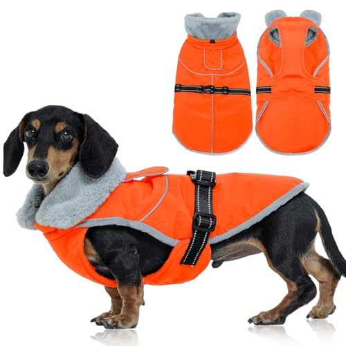 Kuoser Hundemantel Winter Warm Wasserdicht Fleecejacke Hund, Verstellbar & Reflektierend, Weiche Hundejacke für Mittlere Hunde, Farbe Orange M