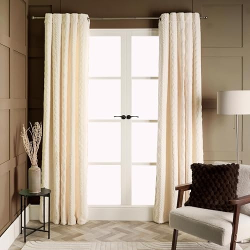 OHS Blackout Curtains for Living Room 2 Panels, Super Soft Decorative Cable Knit Thermal Insulated Bedroom Curtains Energy Saving Eyelet Curtains 90 x 90, Cream