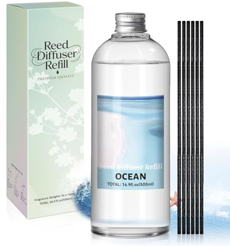 Scent-Hi Ricarica Diffusore Profumata, Ricarica Diffusore Bastoncini - Oceano 500ml 6 Bastoncini Diffusori, Diffusore Profumato Ricarica per Camere da Letto, Bagni, Uffici e Arredamento Domestico
