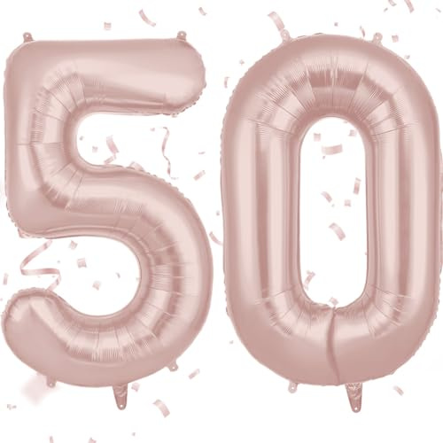 AOOSU Zahlen Luftballon 50. Geburtstag Rosa, 40 Zoll Folienballon Zahl 50, 101cm Riesenzahl Ballon Geburtstagsdeko für Frau Mann Geburtstag Party Dekoration Jahrestag Dekorationen