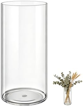 MELEJIA Jarrón de Acrílico, Jarrones Transparente Redondo - 12cm de Diámetro x 30cm de Altura, Vaso Decorativo Ligero y Resistente, Jarrón de Plástico Irrompible para Flores y Decoración del Hogar