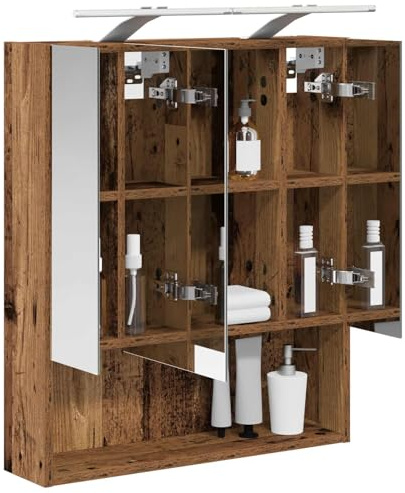 vidaXL Badezimmerspiegelschrank mit Regal Altholz 60 x 14.5 x 70 cm, Moderne Badezimmereinrichtung, Wandregal, Spiegel, verstellbare Ablage, Stauraum aus Holz