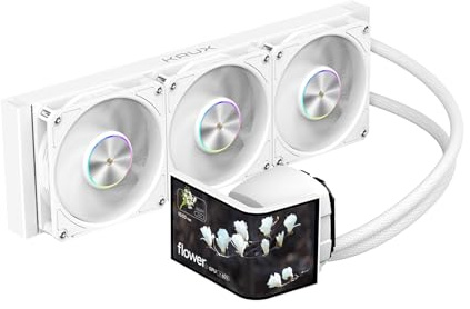 KRUX HydroArc 360 White AIO Wasserkühlung CPU – 6,8” IPS Display 120 Hz, 3x 120 mm ARGB PWM Lüfter, 360 mm Radiator, USB-C, LGA1851, AM4/AM5, RGB, Weißer CPU Kühler