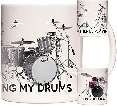 Drum Mug, I Would Rather Be Playing My Drums, 11oz Ceramic Gift Mug for Drummers Everywhere. Drum Kit Gift Mug