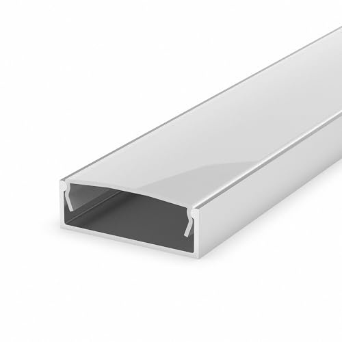 Mextronic Anodised Aluminiumprofil eloxierte Aluminium Profile LED Profil Alu Aufputzprofil breit M13-1 opal Abdeckung 100CM Alu für LED Streifen Leisten