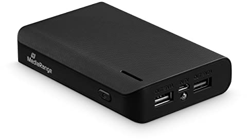 MediaRange Mobiles Ladegerät I Powerbank 8.800mAh mit LED-Taschenlampe, 2X USB-A, schwarz