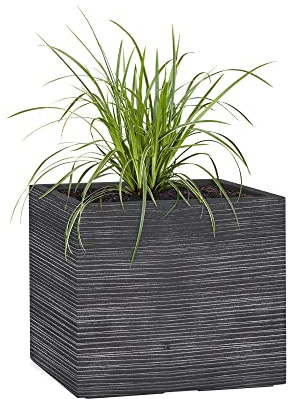Pflanzwerk® Pflanzkübel Cube Groove Anthrazit 23x23x23cm *Frostbeständiger Blumenkübel* *UV-Schutz* *Qualitätsware*