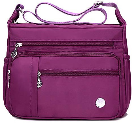 KEEPOP - Borsa a tracolla da donna multitasche, in nylon impermeabile e leggero, Lilla, Large