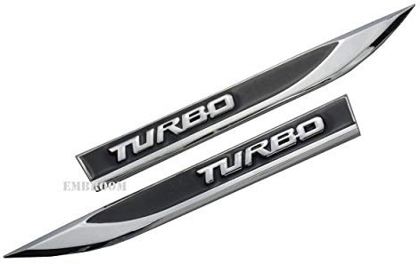 2 x Turbo 3D Metall Auto-Embleme für Kotflügel, Heckklappe und Kofferraum - Universelles Abzeichen Aufkleber Ersatz