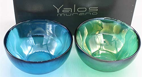 YALOS MURANO Coppia COPPETTE Regalo Vetro di Murano Colori ASSORTI Diametro 12 (Verde Marino/Acquamarina)