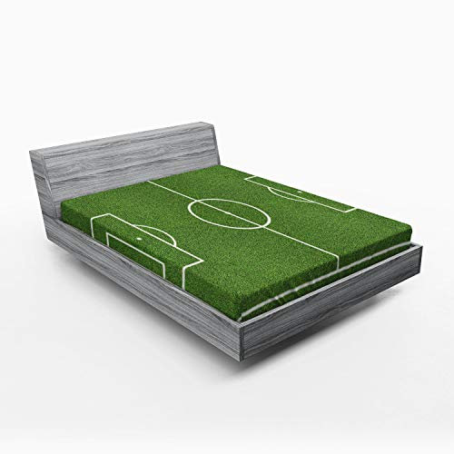 ABAKUHAUS Teen Zimmer Spannbetttuch, Fußball-Stadion-Feld, Soft Dekorativer Stoff Bettwäsche Rund-um Elastischer Gummizug, 160 x 200 cm, Farngrün Weiß