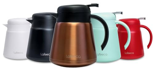 Lafeeca Thermal Coffee Carafe Tea Pot Stainless Steel, Double Wall Vacuum Insulated Cool Touch Handle Hot & Cold Retention Non-Slip Silicone Base BPA Free Copper