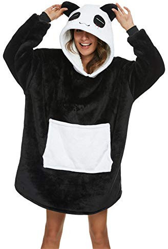 chuangminghangqi Manta con capucha de franela suave vestido suéter cálido y cómodo TV cubierta con capucha gruesa - gran bolsillo, A-negro., M