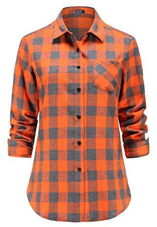 Dioufond Chemise Bucheron Femme Chemisier a Carreaux Flanelle Chemise Carreaux Orange Femme 2XL