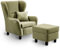 lifestyle4living - Moderner Ohrensessel mit Hocker – Große Auswahl an Stoffen und Farben - Gemütlicher Designer-Sessel im eleganten Landhaus-Stil, Grün