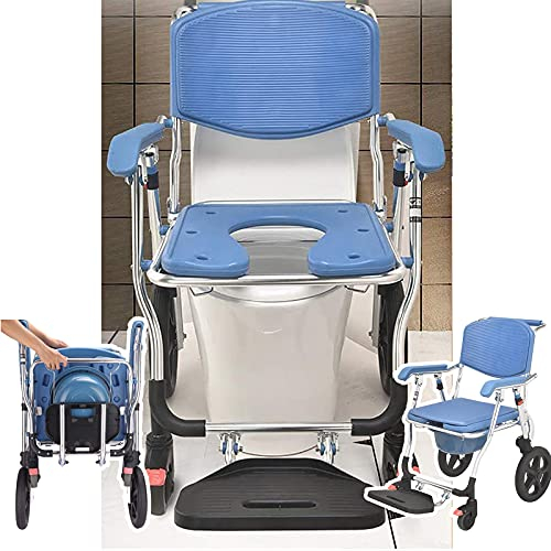 HEWXWX 3 In 1-Toilettenrollstuhl/Dusche, Aluminiumlegierung / 150 Kg Belastung, 15,7 Zoll Pu-Hinterrad, Klappbar - FüR Erwachsene Handicap äLtere