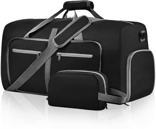 Felipe Varela Reisetasche mit Schuhfach und verstellbarem Riemen, faltbare Reisetasche für Männer und Frauen, wasserdichte Seesäcke, A Schwarz, 115L, Zusammenklappbar mit Schuhfach