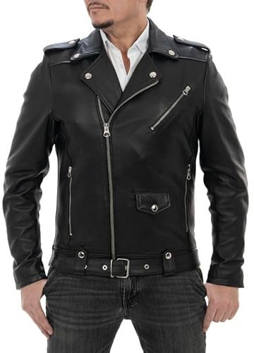 Pelletterie Borghese | Chiodo Biker in Pelle Uomo | Giacca Moto | Vera Pelle | Made in Italy | CHIODO VN (52, Nero)